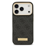 Apple iPhone 17 Pro Kılıf Guess Orjinal Lisanslı M-safe Şarj Özellikli 4G Desenli PU Metal Plaka Klasik Logolu Kapak