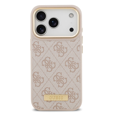 Apple iPhone 17 Pro Kılıf Guess Orjinal Lisanslı M-safe Şarj Özellikli 4G Desenli PU Metal Plaka Klasik Logolu Kapak