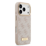 Apple iPhone 17 Pro Kılıf Guess Orjinal Lisanslı M-safe Şarj Özellikli 4G Desenli PU Metal Plaka Klasik Logolu Kapak