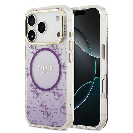 Apple iPhone 17 Pro Kılıf Guess Orjinal Lisanslı M-safe Şarj Özellikli 4G Desenli Simli Silikon Kapak