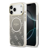 Apple iPhone 17 Pro Kılıf Guess Orjinal Lisanslı M-safe Şarj Özellikli 4G Desenli Simli Silikon Kapak