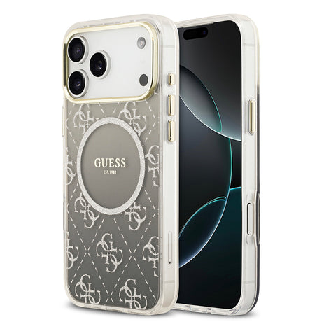 Apple iPhone 17 Pro Kılıf Guess Orjinal Lisanslı M-safe Şarj Özellikli 4G Desenli Simli Silikon Kapak