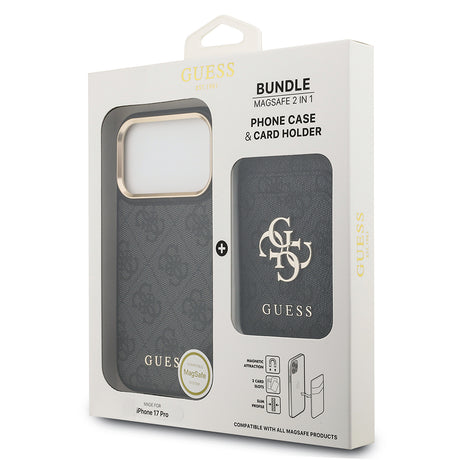 Apple iPhone 17 Pro Kılıf Guess Orjinal Lisanslı M-safe Şarj Özellikli 4G Metal Büyük Logolu Kartlıklı Kapak