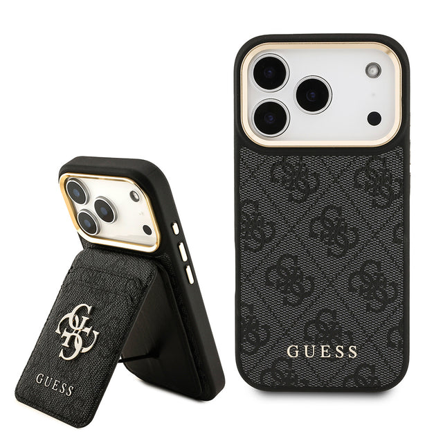 Apple iPhone 17 Pro Kılıf Guess Orjinal Lisanslı M-safe Şarj Özellikli 4G Metal Büyük Logolu Kartlıklı Kapak