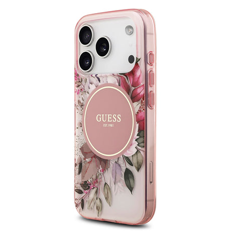 Apple iPhone 17 Pro Kılıf Guess Orjinal Lisanslı M-safe Şarj Özellikli Flower Tonal Circle Kapak