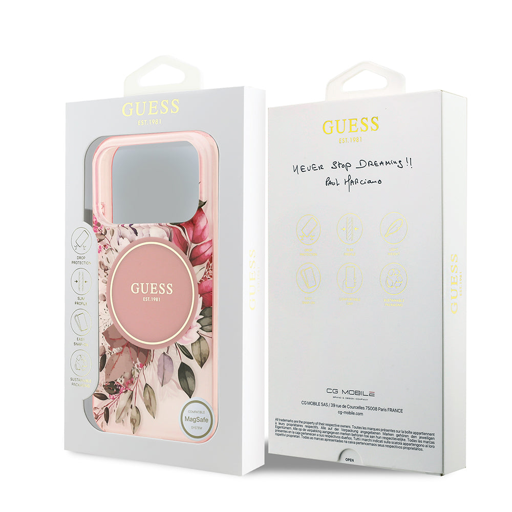 Apple iPhone 17 Pro Kılıf Guess Orjinal Lisanslı M-safe Şarj Özellikli Flower Tonal Circle Kapak