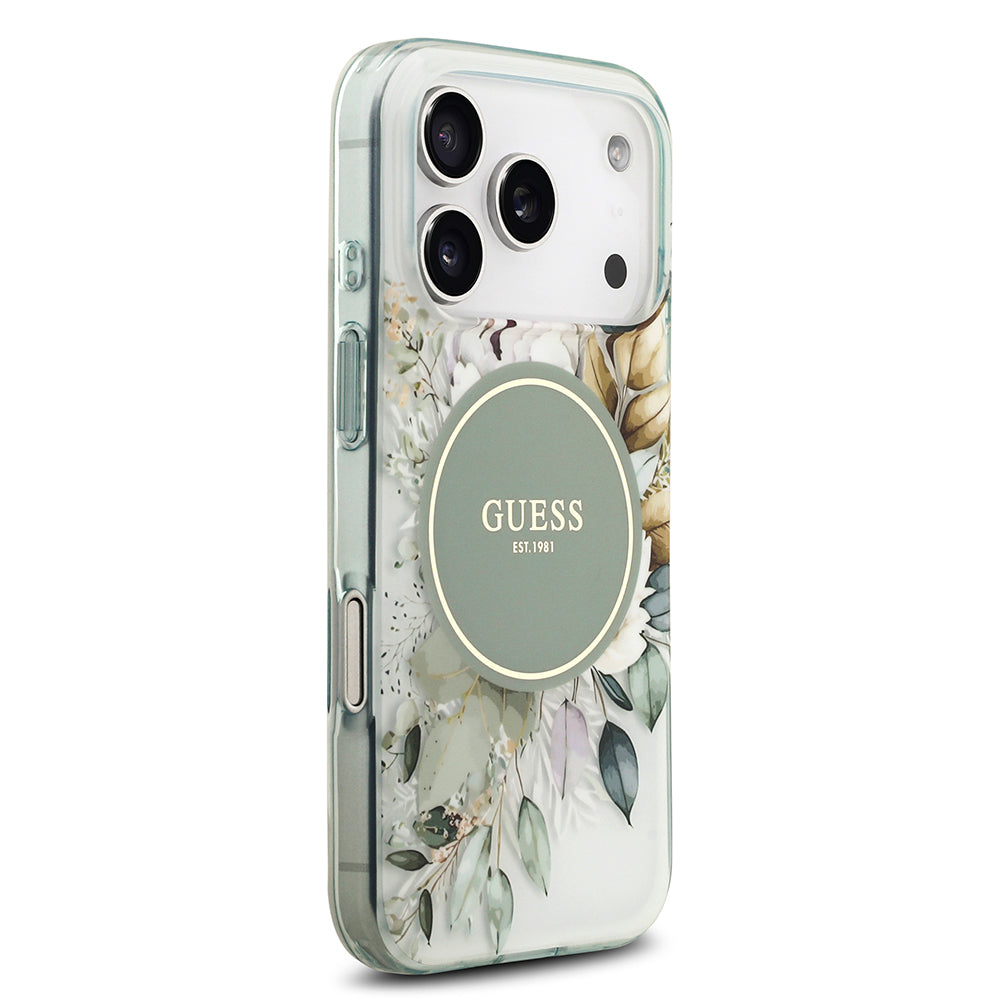 Apple iPhone 17 Pro Kılıf Guess Orjinal Lisanslı M-safe Şarj Özellikli Flower Tonal Circle Kapak
