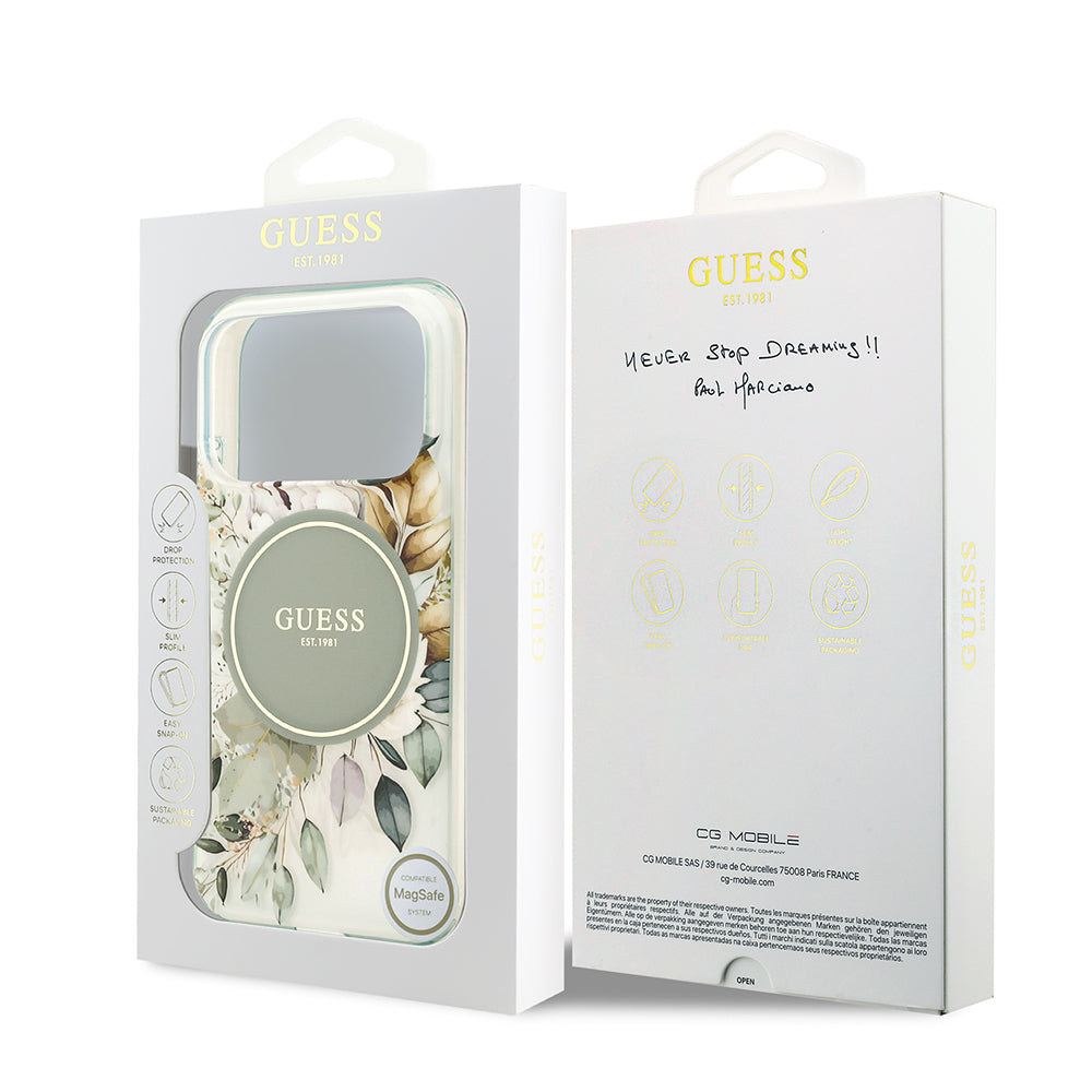 Apple iPhone 17 Pro Kılıf Guess Orjinal Lisanslı M-safe Şarj Özellikli Flower Tonal Circle Kapak