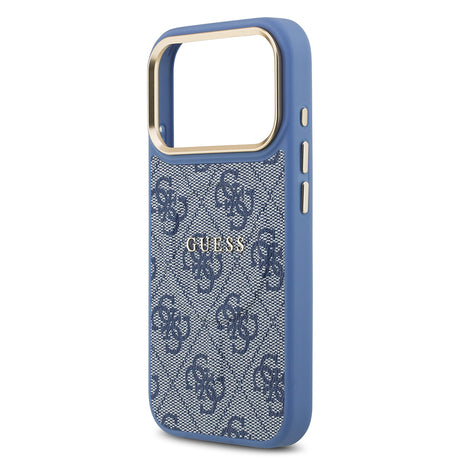 Apple iPhone 17 Pro Kılıf Guess Orjinal Lisanslı M-safe Şarj Özellikli Gold Metal Kamera Çerçeveli PU Deri 4G Desenli Yazı Logolu Kapak