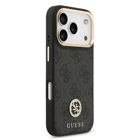 Apple iPhone 17 Pro Kılıf Guess Orjinal Lisanslı M-safe Şarj Özellikli Gold Metal Kamera Çerçeveli Taşlı 4G Logolu Kapak