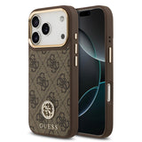 Apple iPhone 17 Pro Kılıf Guess Orjinal Lisanslı M-safe Şarj Özellikli Gold Metal Kamera Çerçeveli Taşlı 4G Logolu Kapak