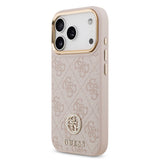 Apple iPhone 17 Pro Kılıf Guess Orjinal Lisanslı M-safe Şarj Özellikli Gold Metal Kamera Çerçeveli Taşlı 4G Logolu Kapak