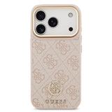 Apple iPhone 17 Pro Kılıf Guess Orjinal Lisanslı M-safe Şarj Özellikli Gold Metal Kamera Çerçeveli Taşlı 4G Logolu Kapak