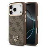Apple iPhone 17 Pro Kılıf Guess Orjinal Lisanslı M-safe Şarj Özellikli Gold Metal Kamera Çerçeveli Taşlı Üçgen Logo 4G Desenli Kapak
