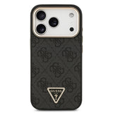 Apple iPhone 17 Pro Kılıf Guess Orjinal Lisanslı M-safe Şarj Özellikli Gold Metal Kamera Çerçeveli Taşlı Üçgen Logo 4G Desenli Kapak