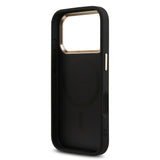 Apple iPhone 17 Pro Kılıf Guess Orjinal Lisanslı M-safe Şarj Özellikli Gold Metal Kamera Çerçeveli Taşlı Üçgen Logo 4G Desenli Kapak