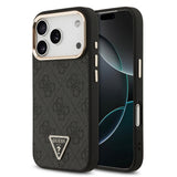 Apple iPhone 17 Pro Kılıf Guess Orjinal Lisanslı M-safe Şarj Özellikli Gold Metal Kamera Çerçeveli Taşlı Üçgen Logo 4G Desenli Kapak