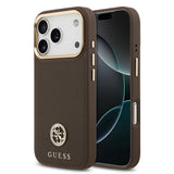 Apple iPhone 17 Pro Kılıf Guess Orjinal Lisanslı M-safe Şarj Özellikli Grained Yazı ve Taşlı 4G Logolu Kapak