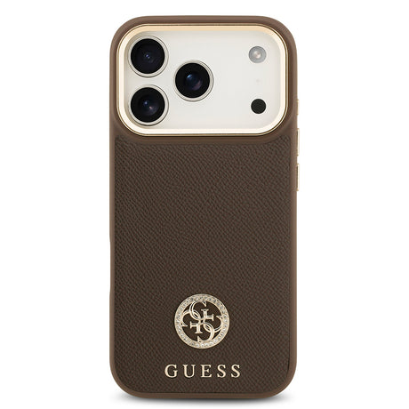 Apple iPhone 17 Pro Kılıf Guess Orjinal Lisanslı M-safe Şarj Özellikli Grained Yazı ve Taşlı 4G Logolu Kapak