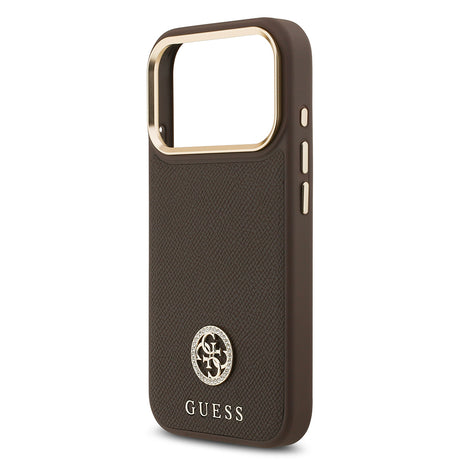 Apple iPhone 17 Pro Kılıf Guess Orjinal Lisanslı M-safe Şarj Özellikli Grained Yazı ve Taşlı 4G Logolu Kapak