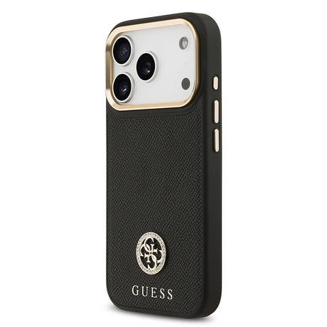 Apple iPhone 17 Pro Kılıf Guess Orjinal Lisanslı M-safe Şarj Özellikli Grained Yazı ve Taşlı 4G Logolu Kapak