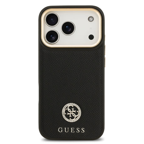 Apple iPhone 17 Pro Kılıf Guess Orjinal Lisanslı M-safe Şarj Özellikli Grained Yazı ve Taşlı 4G Logolu Kapak