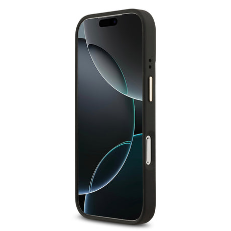 Apple iPhone 17 Pro Kılıf Guess Orjinal Lisanslı M-safe Şarj Özellikli Grained Yazı ve Taşlı 4G Logolu Kapak