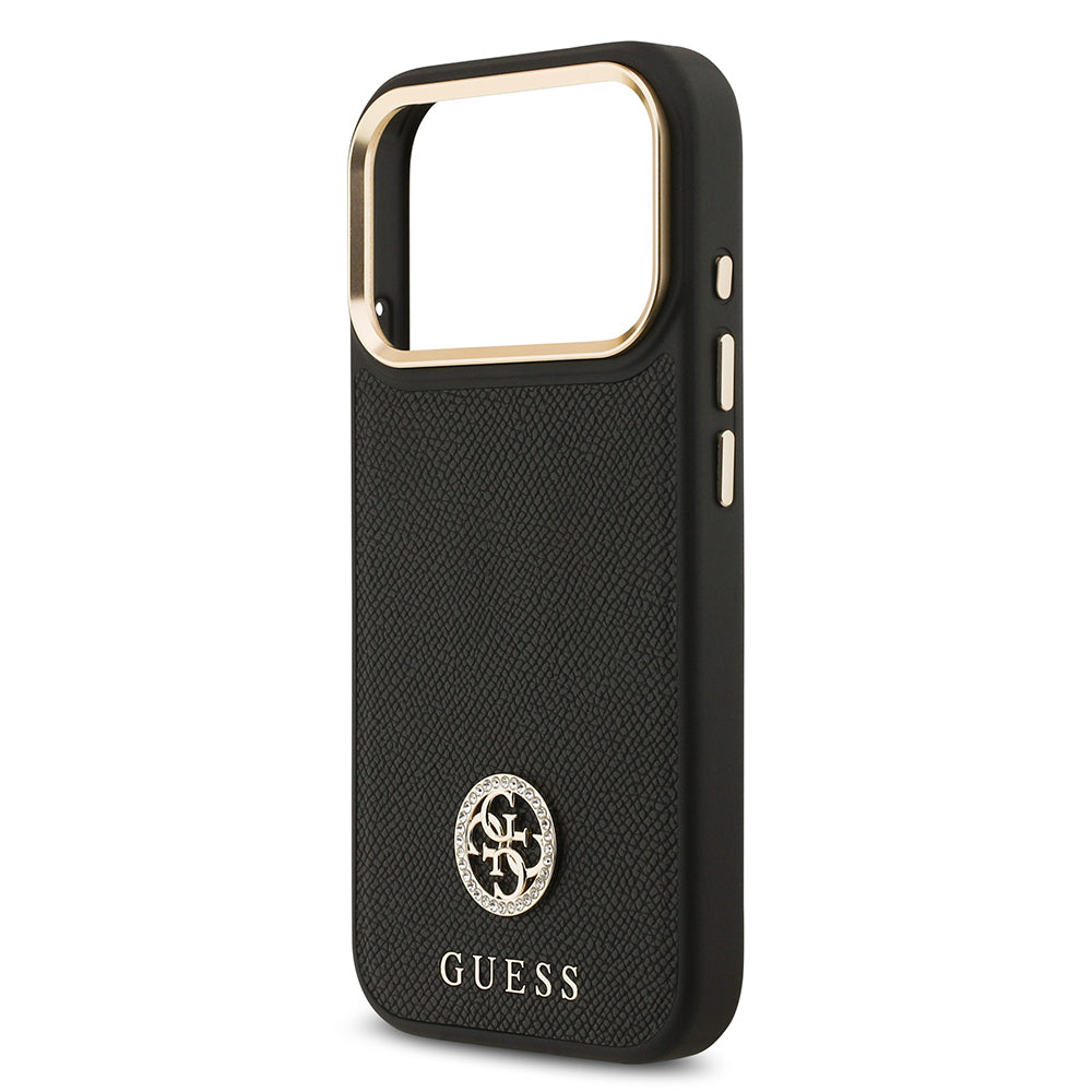 Apple iPhone 17 Pro Kılıf Guess Orjinal Lisanslı M-safe Şarj Özellikli Grained Yazı ve Taşlı 4G Logolu Kapak