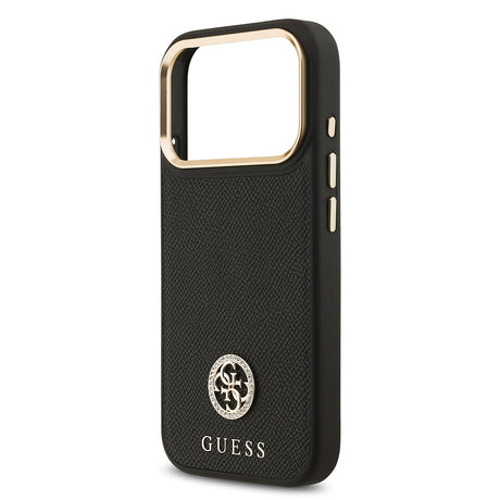 Apple iPhone 17 Pro Kılıf Guess Orjinal Lisanslı M-safe Şarj Özellikli Grained Yazı ve Taşlı 4G Logolu Kapak
