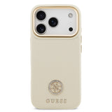 Apple iPhone 17 Pro Kılıf Guess Orjinal Lisanslı M-safe Şarj Özellikli Grained Yazı ve Taşlı 4G Logolu Kapak