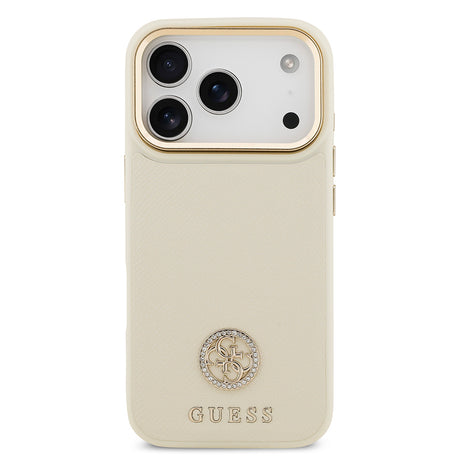 Apple iPhone 17 Pro Kılıf Guess Orjinal Lisanslı M-safe Şarj Özellikli Grained Yazı ve Taşlı 4G Logolu Kapak