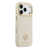 Apple iPhone 17 Pro Kılıf Guess Orjinal Lisanslı M-safe Şarj Özellikli Grained Yazı ve Taşlı 4G Logolu Kapak