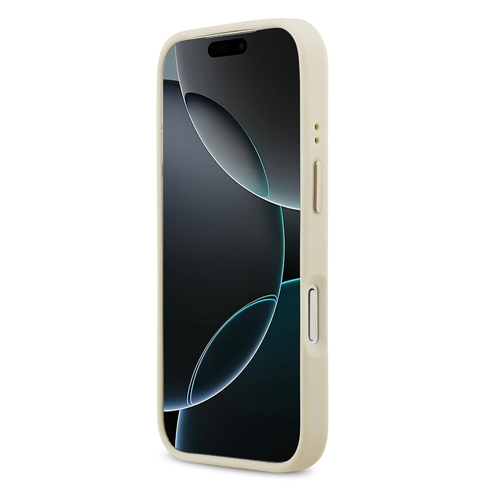 Apple iPhone 17 Pro Kılıf Guess Orjinal Lisanslı M-safe Şarj Özellikli Grained Yazı ve Taşlı 4G Logolu Kapak