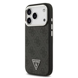 Apple iPhone 17 Pro Kılıf Guess Orjinal Lisanslı M-safe Şarj Özellikli Gümüş Metal Kamera Çerçeveli Üçgen Logo 4G Desenli Kapak