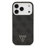Apple iPhone 17 Pro Kılıf Guess Orjinal Lisanslı M-safe Şarj Özellikli Gümüş Metal Kamera Çerçeveli Üçgen Logo 4G Desenli Kapak
