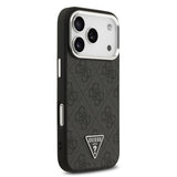 Apple iPhone 17 Pro Kılıf Guess Orjinal Lisanslı M-safe Şarj Özellikli Gümüş Metal Kamera Çerçeveli Üçgen Logo 4G Desenli Kapak