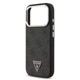 Apple iPhone 17 Pro Kılıf Guess Orjinal Lisanslı M-safe Şarj Özellikli Gümüş Metal Kamera Çerçeveli Üçgen Logo 4G Desenli Kapak