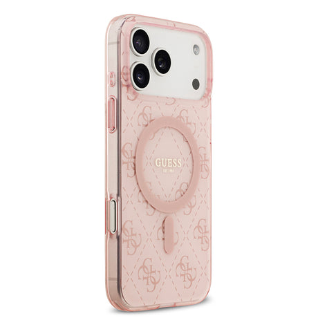Apple iPhone 17 Pro Kılıf Guess Orjinal Lisanslı M-safe Şarj Özellikli IML Baskılı Klasik Logolu 4G Desenli Kapak