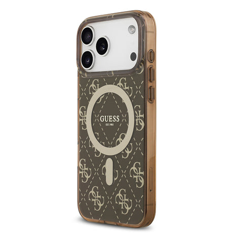 Apple iPhone 17 Pro Kılıf Guess Orjinal Lisanslı M-safe Şarj Özellikli IML Baskılı Klasik Logolu 4G Desenli Kapak