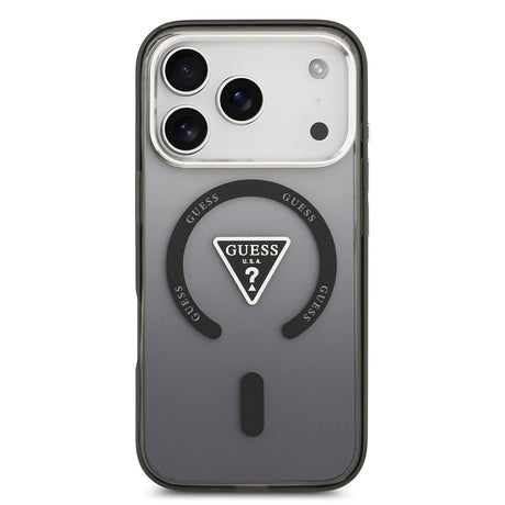 Apple iPhone 17 Pro Kılıf Guess Orjinal Lisanslı M-safe Şarj Özellikli IML Baskılı Üçgen Logolu Metal Kamera Çerçeveli Kapak