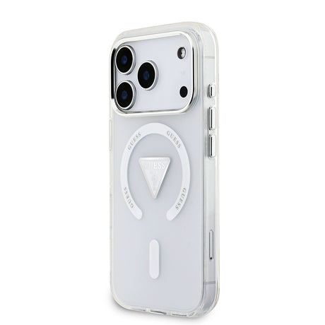Apple iPhone 17 Pro Kılıf Guess Orjinal Lisanslı M-safe Şarj Özellikli IML Baskılı Üçgen Logolu Metal Kamera Çerçeveli Kapak