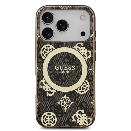 Apple iPhone 17 Pro Kılıf Guess Orjinal Lisanslı M-safe Şarj Özellikli IML Peony ve 4G Desenli Klasik Logolu Kapak