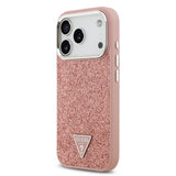 Apple iPhone 17 Pro Kılıf Guess Orjinal Lisanslı M-safe Şarj Özellikli Metal Kamera Çerçeveli Üçgen Logolu Glitter Kapak