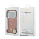 Apple iPhone 17 Pro Kılıf Guess Orjinal Lisanslı M-safe Şarj Özellikli Metal Kamera Çerçeveli Üçgen Logolu Glitter Kapak