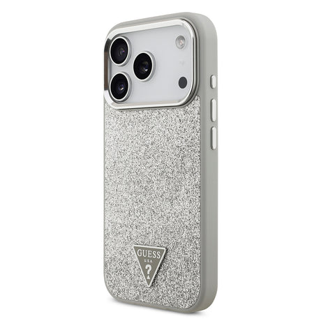 Apple iPhone 17 Pro Kılıf Guess Orjinal Lisanslı M-safe Şarj Özellikli Metal Kamera Çerçeveli Üçgen Logolu Glitter Kapak