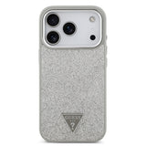 Apple iPhone 17 Pro Kılıf Guess Orjinal Lisanslı M-safe Şarj Özellikli Metal Kamera Çerçeveli Üçgen Logolu Glitter Kapak