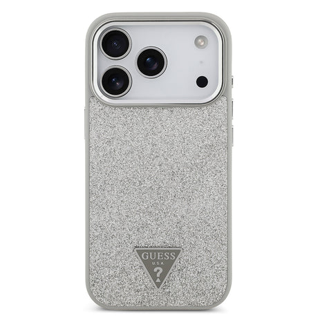Apple iPhone 17 Pro Kılıf Guess Orjinal Lisanslı M-safe Şarj Özellikli Metal Kamera Çerçeveli Üçgen Logolu Glitter Kapak