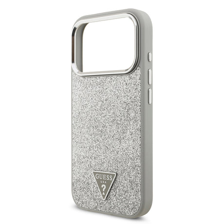 Apple iPhone 17 Pro Kılıf Guess Orjinal Lisanslı M-safe Şarj Özellikli Metal Kamera Çerçeveli Üçgen Logolu Glitter Kapak