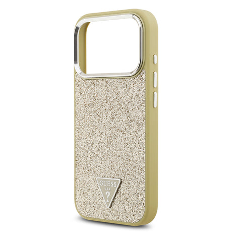 Apple iPhone 17 Pro Kılıf Guess Orjinal Lisanslı M-safe Şarj Özellikli Metal Kamera Çerçeveli Üçgen Logolu Glitter Kapak