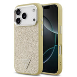 Apple iPhone 17 Pro Kılıf Guess Orjinal Lisanslı M-safe Şarj Özellikli Metal Kamera Çerçeveli Üçgen Logolu Glitter Kapak